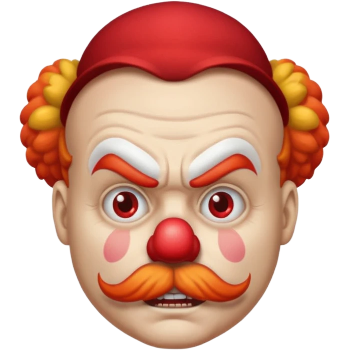 Angry clown — furrowed brow, mustache, tiny hat. emoji