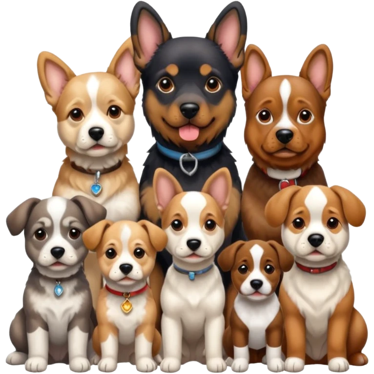 1 german shephard, 1 bulldog, 1 poodle, 1 husky, 1 dachshund emoji