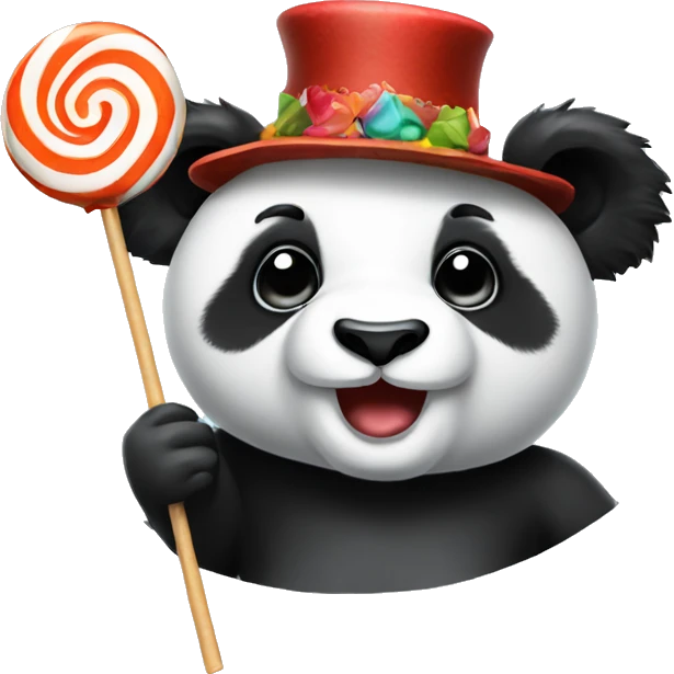 A panda with a lollipop and a crazy hat  emoji
