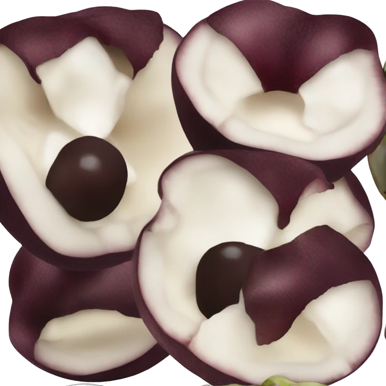 Peeled mangosteen with black skin emoji