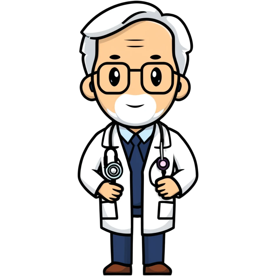 professional mature male doctor around 60 with stethoscope and white coat emoji