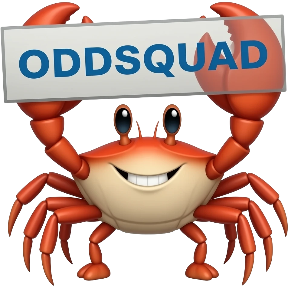 Crab holding a sign saying ODDSQUAD emoji