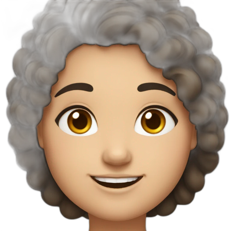 chubby girl with wavy black hairs, mountain eyebrows and smile emoji