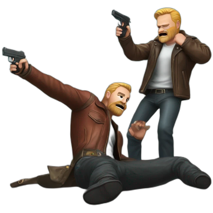 biff wiff santa beard wearing a leather jacket (full body, ios17)strandling a man and holding a pistol pointing it down at the head of a man laying on the ground emoji