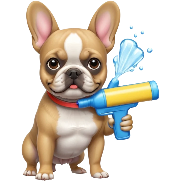 Frenchie with water gun emoji