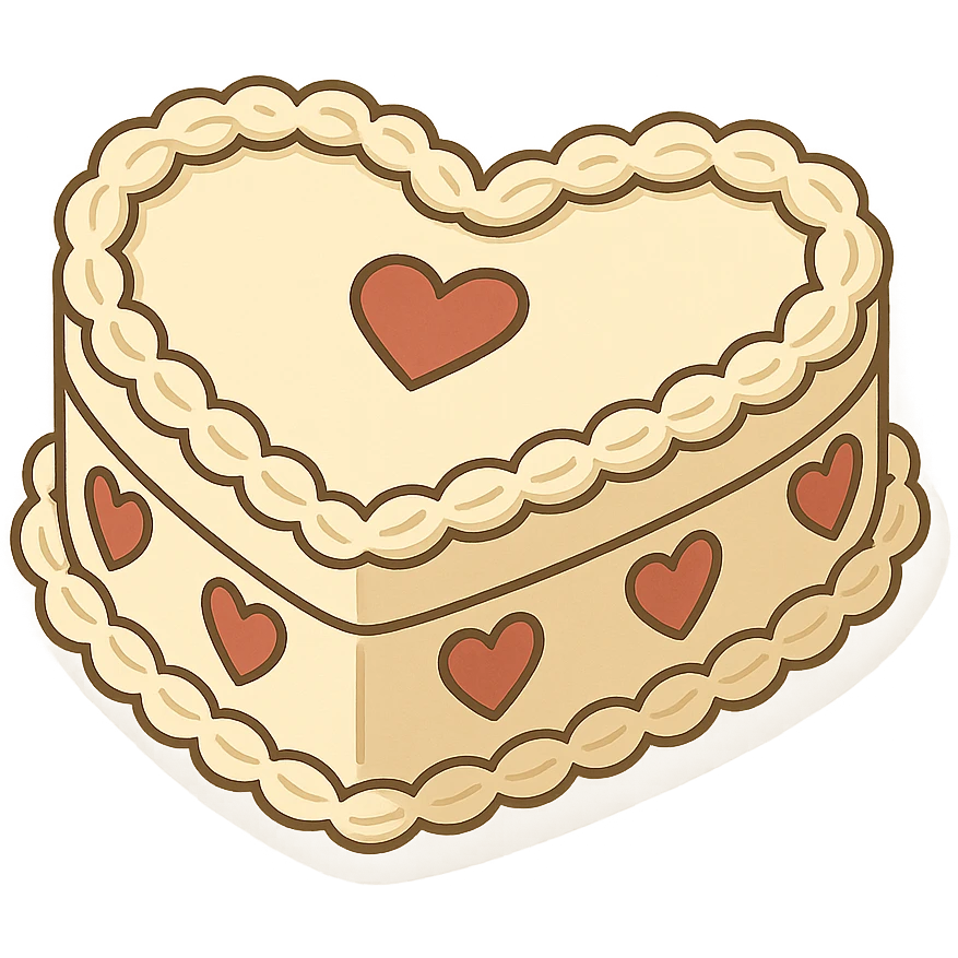 flat toon white heart-shaped vintage cake emoji