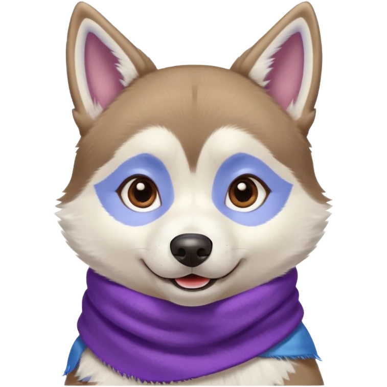 a husky with a purple scarf with a blue shirt emoji