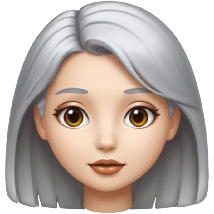 sexy Girl emoji with metallic silver hair, iOS emoji style, soft facial features, glossy chrome hair texture, minimal shading, clean background, modern aesthetic emoji