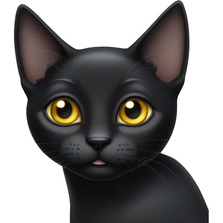 One petite, solid sleek black cat. Light yellow eyes. Black pointed tufts of hairs at the very tips of ears only, no tufts on the lower ear, or anywhere else. Fully body and no other color markings.  emoji