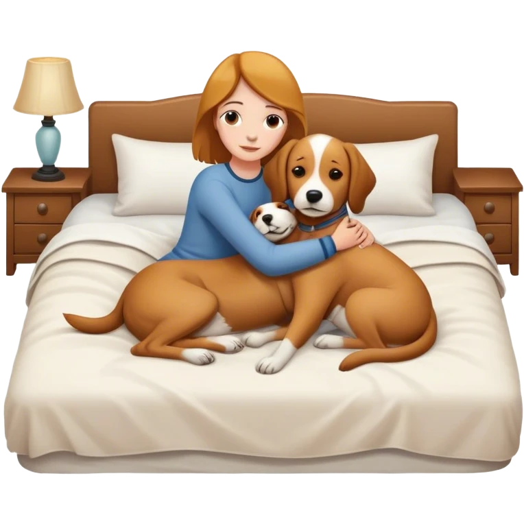 Dog and human cuddling on a bed emoji