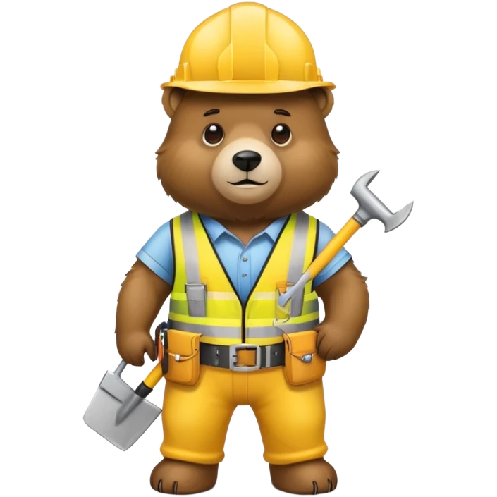 Bear wearing a yellow construction hard hat and tool belt emoji