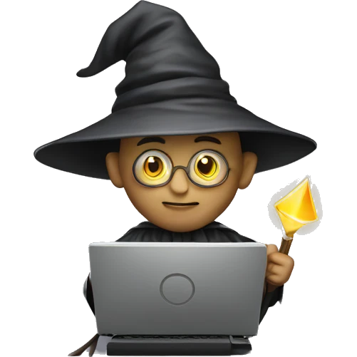 wizard coding computer with magic emoji