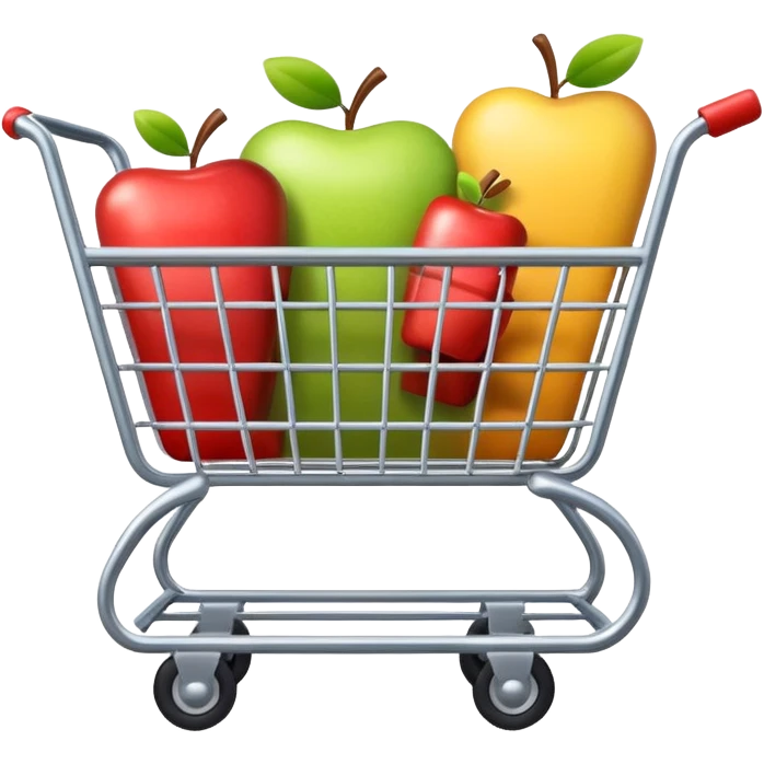 stylized symbol for online shop, shopping cart with a smartphone or digital element, apple style emoji emoji