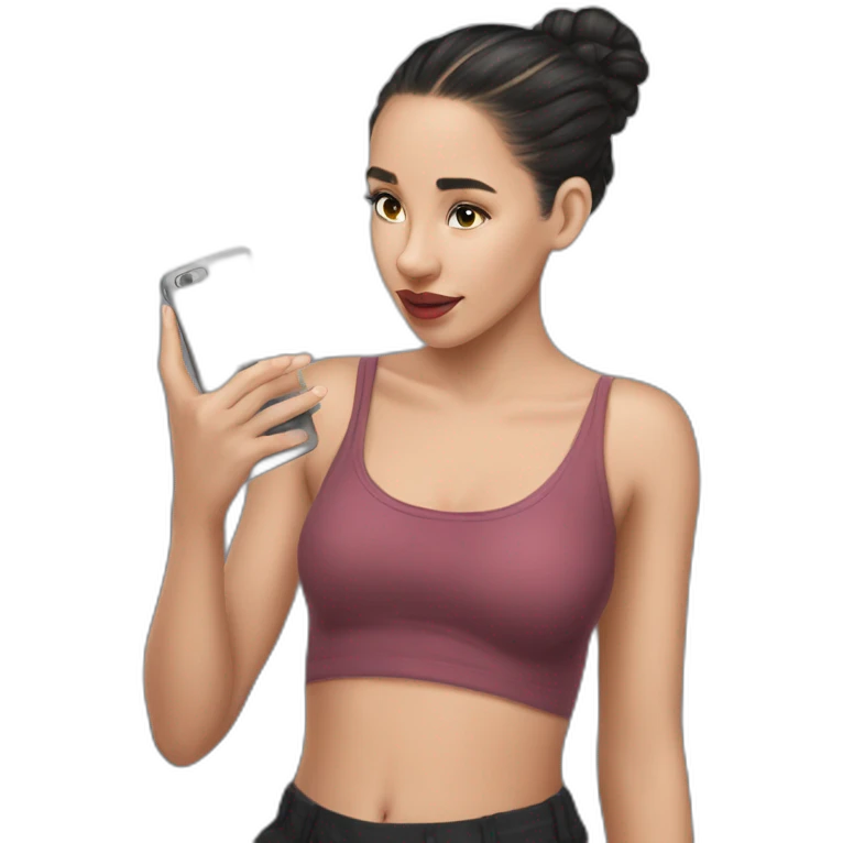 girl holding phone with bun emoji