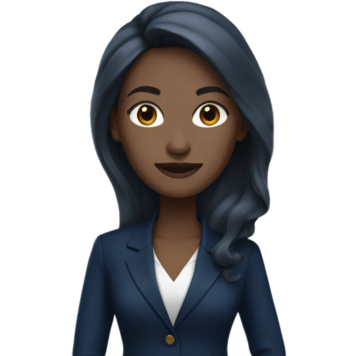 Beautiful business woman with white skin, brown, long hair wearing a navy blue suit  emoji