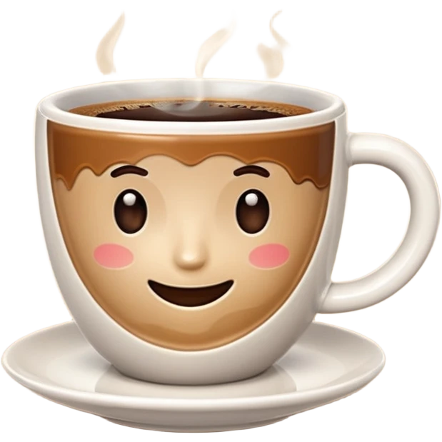 A plain 3D cartoon coffee cup filled with hot coffee, no saucer, light steam rising, glossy ceramic texture, warm soft lighting, realistic Memoji-style on a dark background. emoji