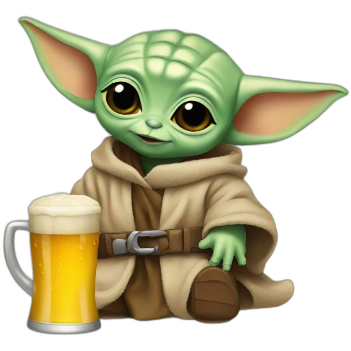 Baby yoda with a beer emoji
