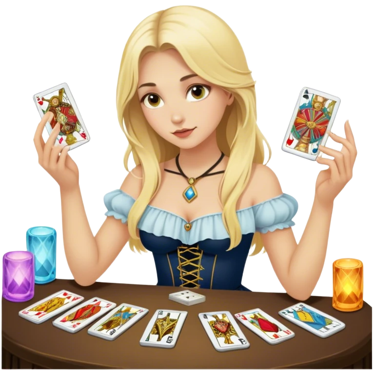 Blonde girl makes a hand on the cards tarot  emoji