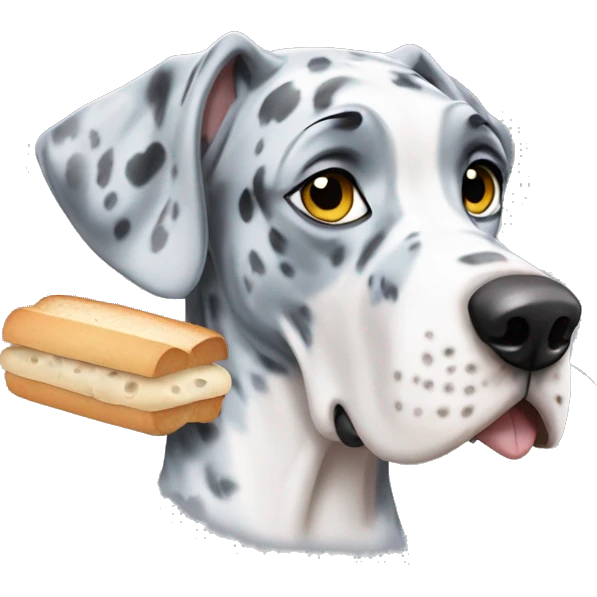 Blue Merle Great Dane eating white bread emoji