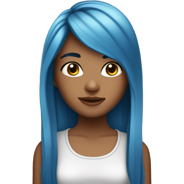 a girl with tan skin, straight long blue hair, brown eyes, standing,very beautiful,very hot emoji