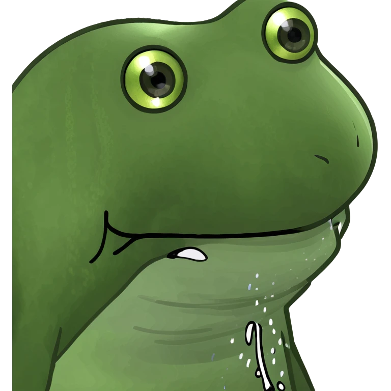 an amazed bufo frog, sparkling eyes, jaw dropped, playful cartoon emoji