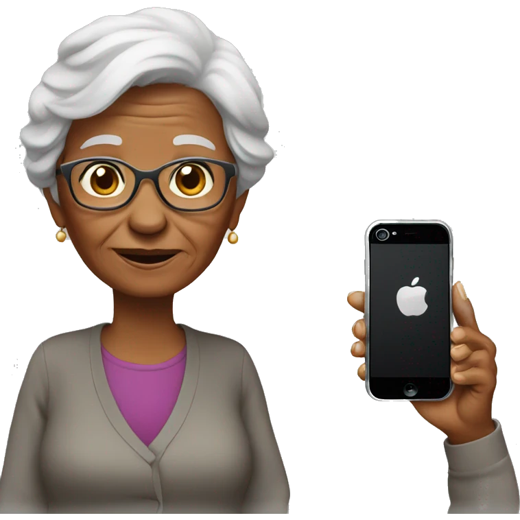 grandmother with iPhone emoji