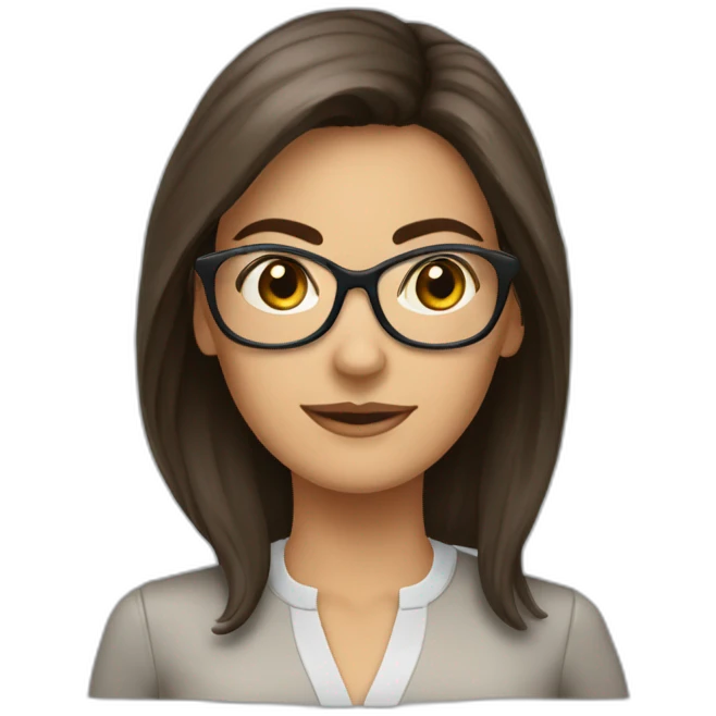 femme directrice avec lunettes frisée brune emoji