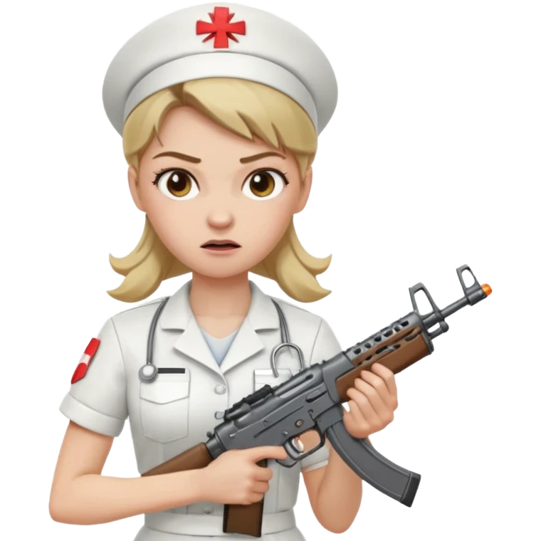 angry dark blonde nurse with an assault rifle emoji