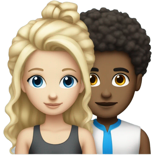 blonde hair blue eyed girl and mixed boy with afro emoji