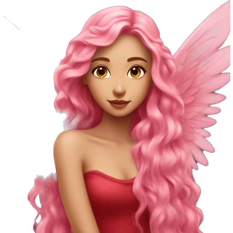 big wings, rose, pink, Beautiful, fairy, red, long hair emoji
