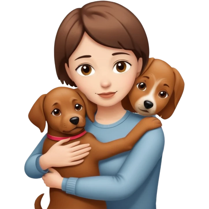 women with short hair hug brown dog emoji