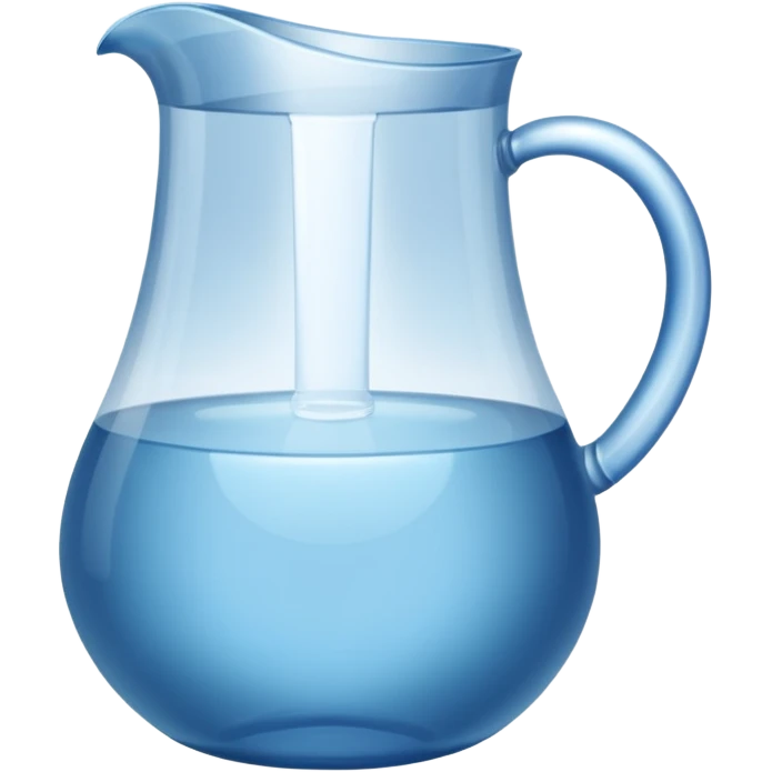 A water pitcher, transparent, slightly blue water, no lid, no droplets, tall, without a handle and without spout.
 emoji