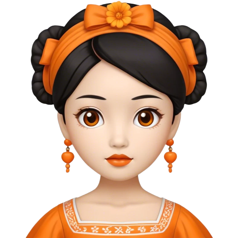 muñeca with asian features and orange dress emoji