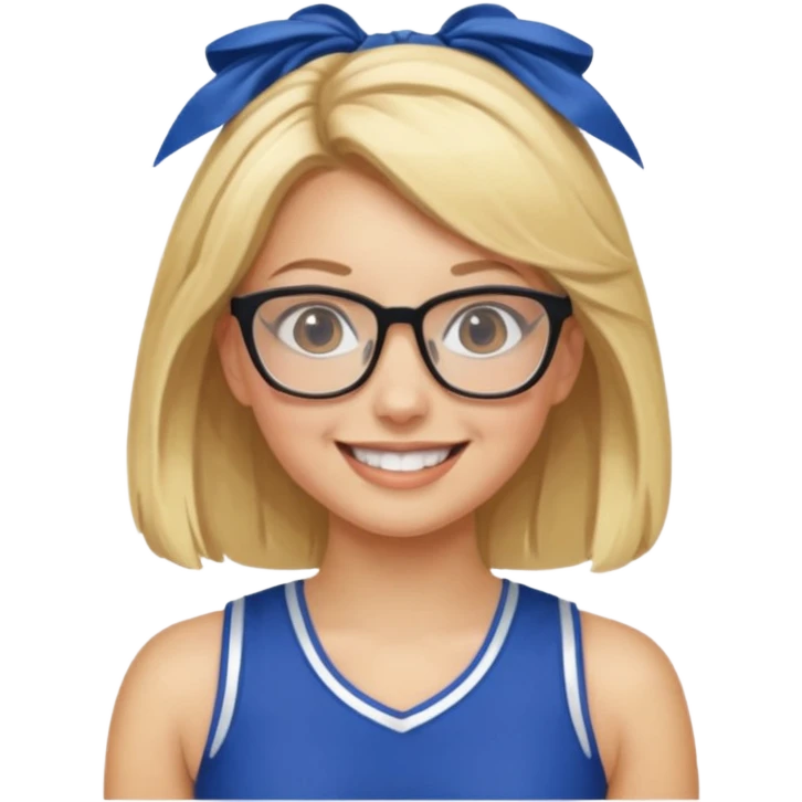  Sexy Dominatrix blonde hair and glasses full body in a cheerleaders outfit  hair ties back emoji