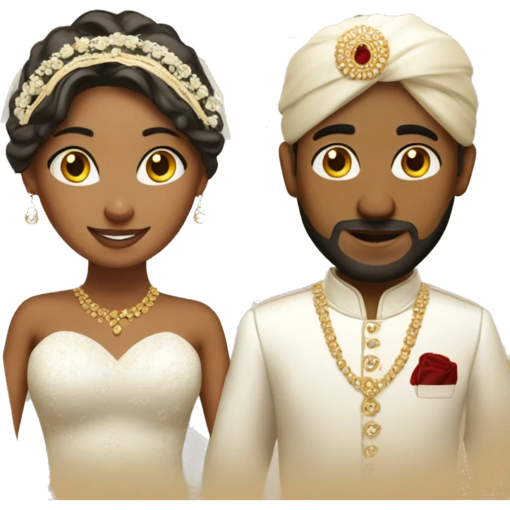 Tan bride and Indian groom emoji