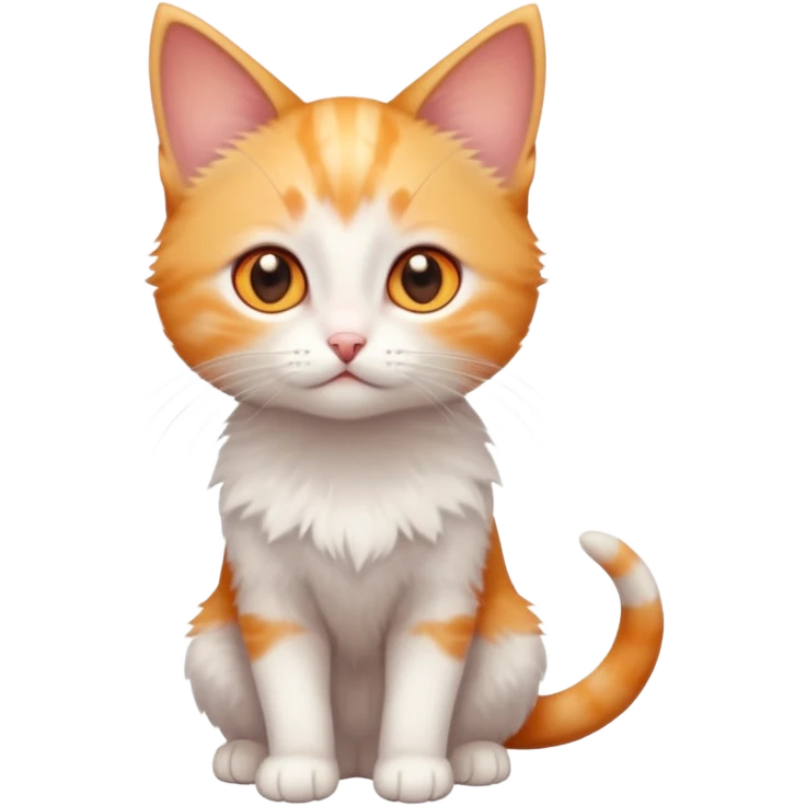 full body of very small + skinny ginger and white kitten with deep orange eyes and triangular shaped face emoji