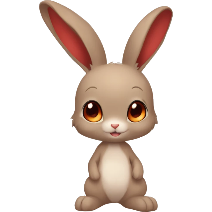 Cute, Anthro, Sona, Dark-Brown, Normal-type-Ground-type Tan-Rabbit-Fakémon with Dark-Red eyes, beige ears, beige belly, beige paws, beige feet, beige freckles, full body emoji