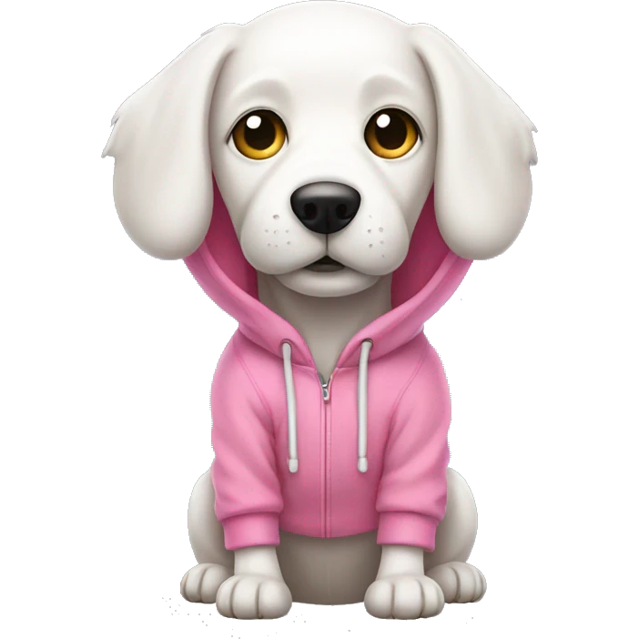 White dog wearing a pink hoodie emoji