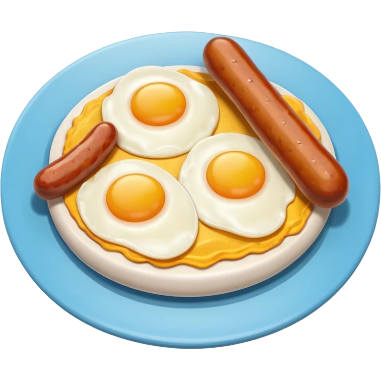 sausage and eggs object icon, fried eggs with sunny yolks, grilled sausages, warm breakfast vibe, delicious food presentation, 3D cartoon style, mobile game icon style, centered, clean background, no text, no watermark
 emoji