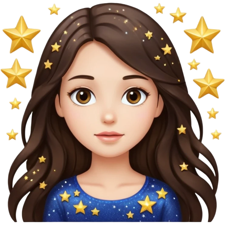 brunette long hair girl sparkling with love glitter and stars instead of eyes emoji