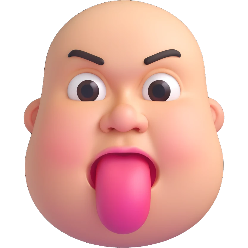 fat man drooling everywhere, tongue out, eyes open, 3D emoji style emoji