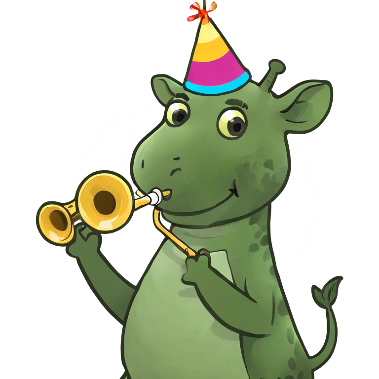 Giraffe riding on an elephant using a trumpet while balancing on a ball emoji