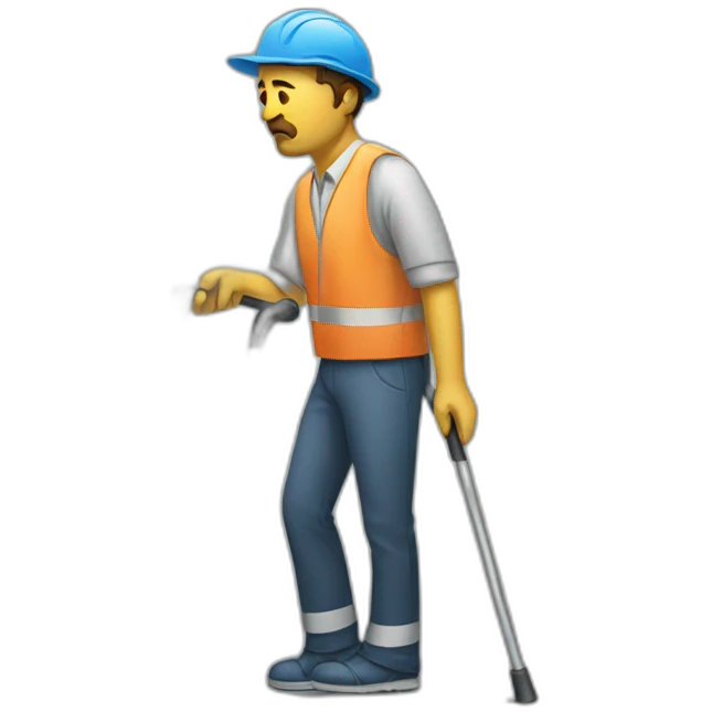 A sad worker on crutches emoji