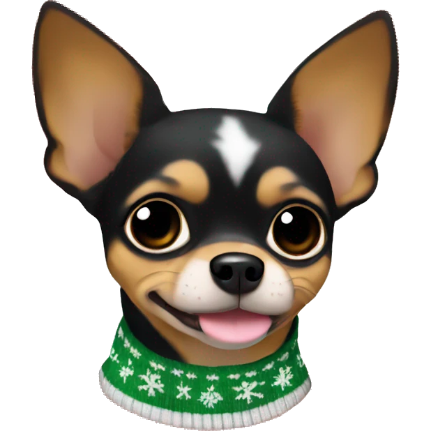 Black brown chihuahua with Christmas sweater laying down  emoji