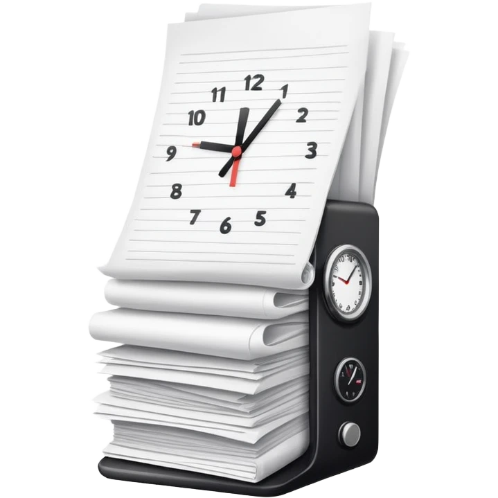 small stack of papers with a timer symbolizing heavy admin workload emoji