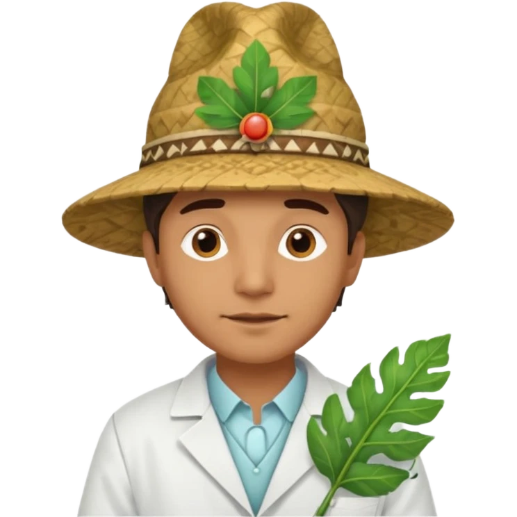 an scientist man wearing a large leaf tribal hat emoji