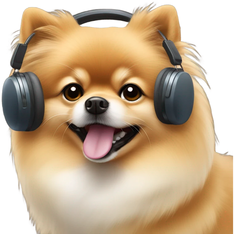Tan Pomeranian with white beard and earmuffs  emoji