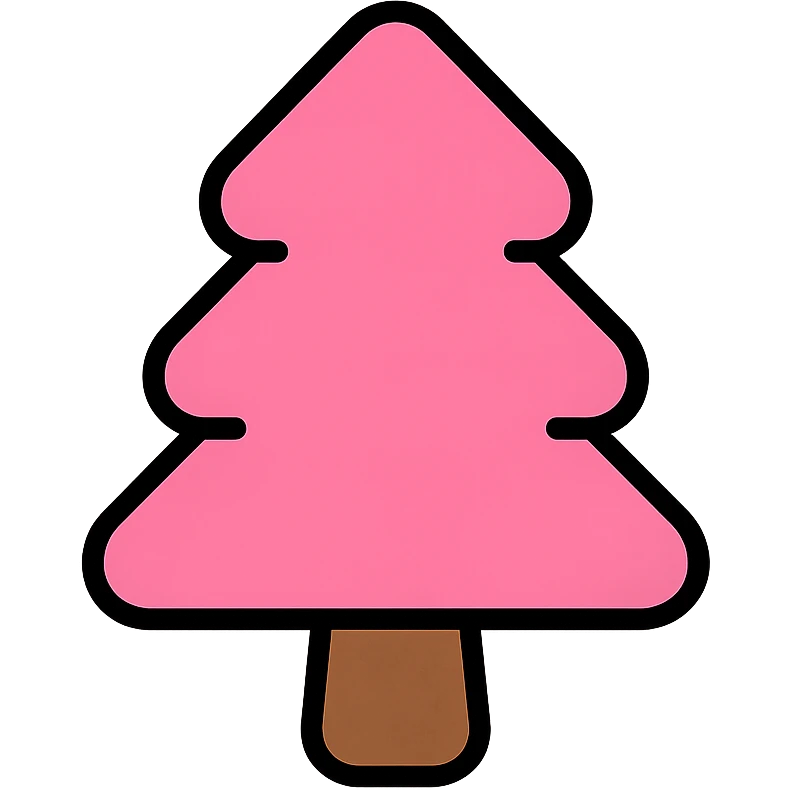 pink Christmas tree, rounded edges, cute, icon style emoji