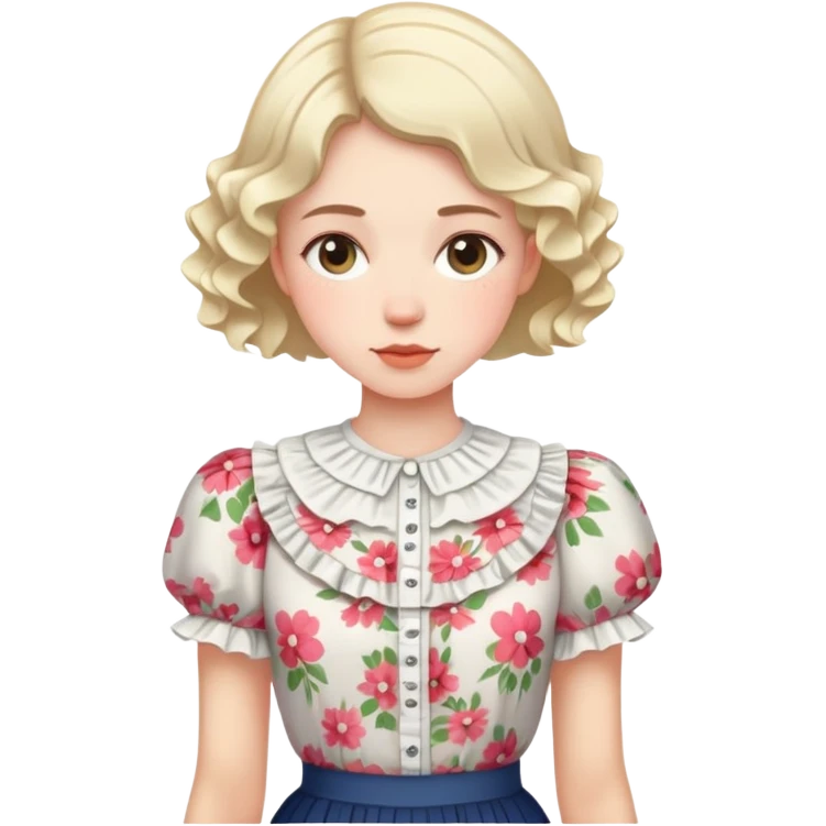 White very short sleeved floral ruffle blouse emoji