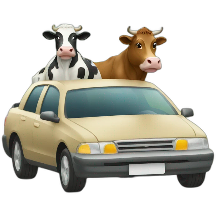 Two cows driving in a car emoji